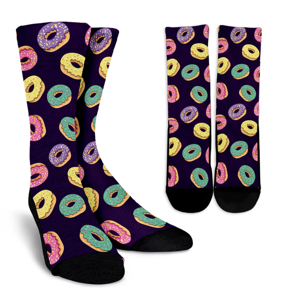 Donut Pattern Print Design DN08 Crew Socks-JORJUNE.COM
