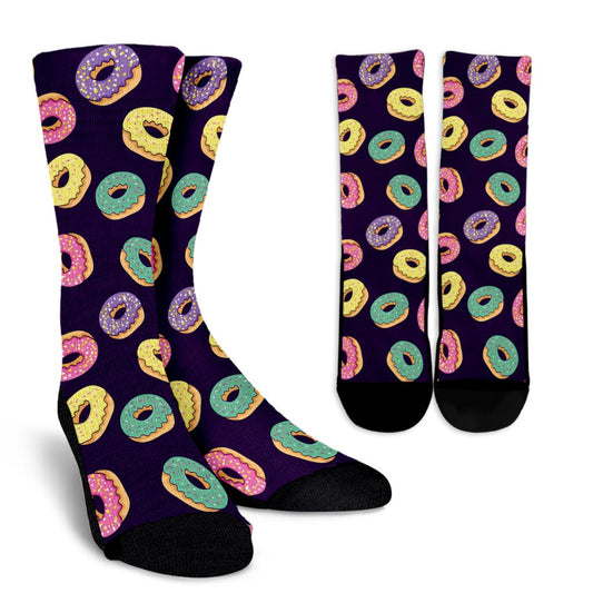 Donut Pattern Print Design DN08 Crew Socks-JORJUNE.COM