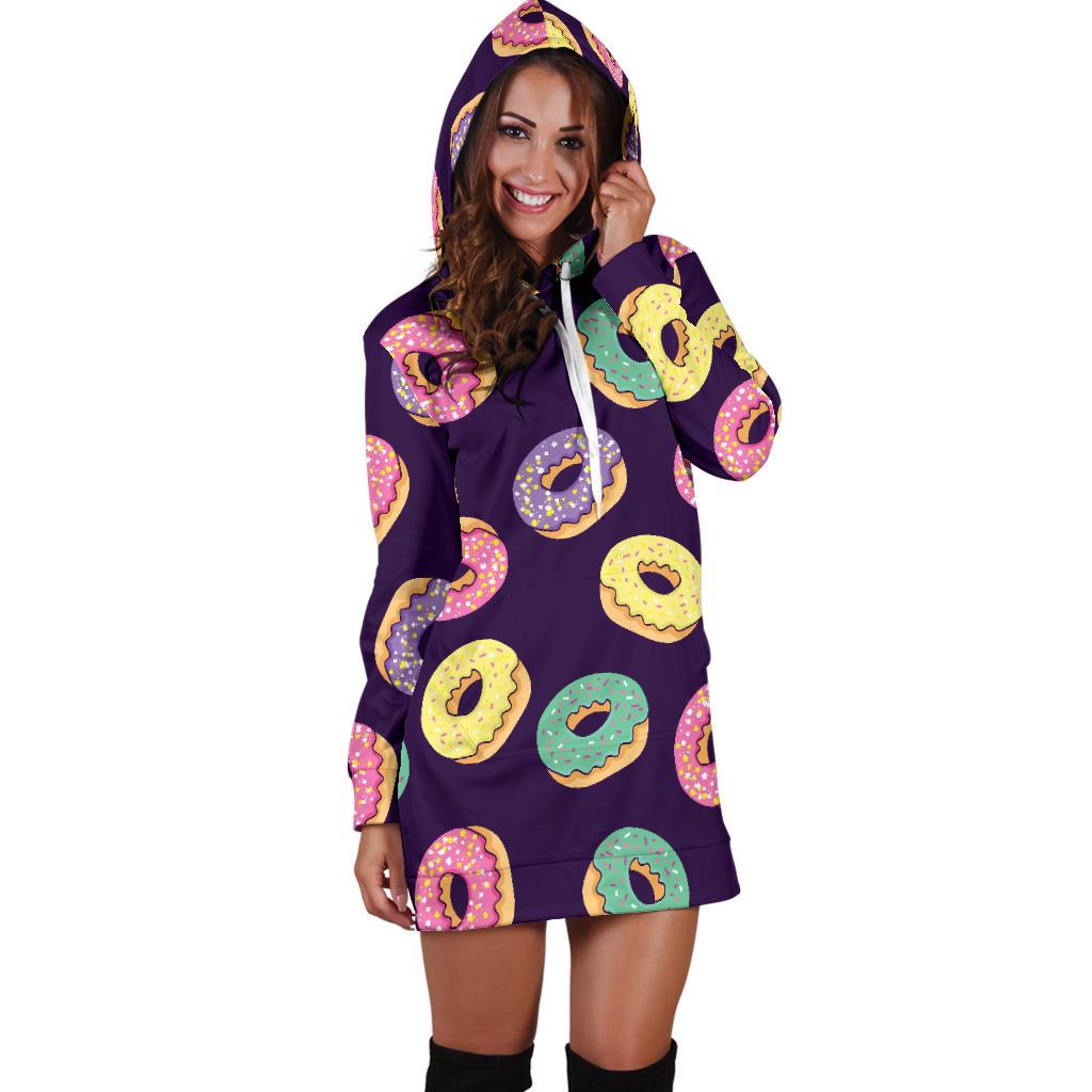 Donut Pattern Print Design DN08 Women Hoodie Dress