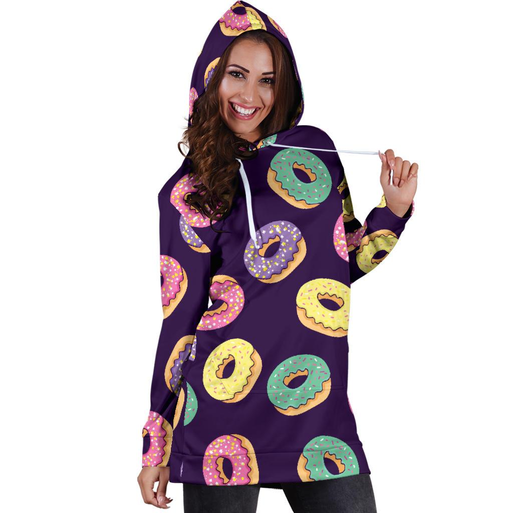 Donut Pattern Print Design DN08 Women Hoodie Dress