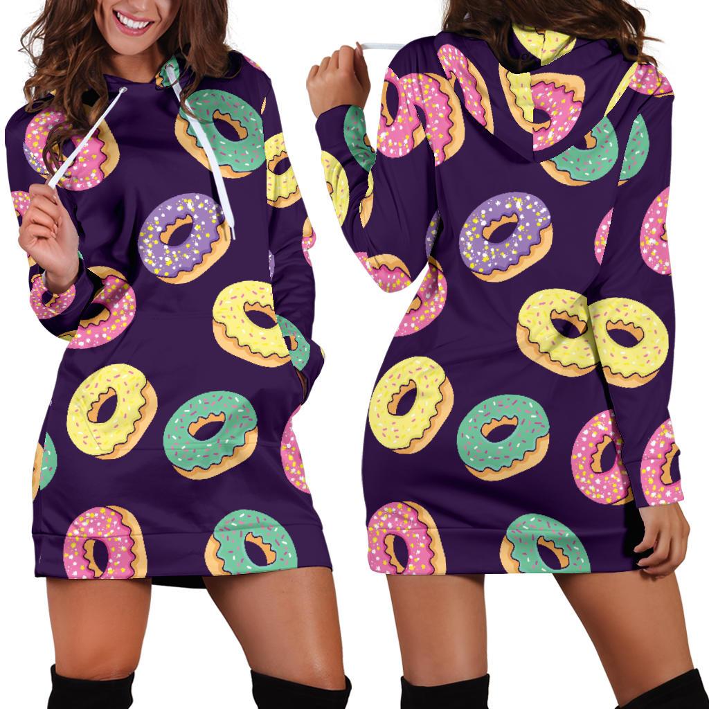 Donut Pattern Print Design DN08 Women Hoodie Dress
