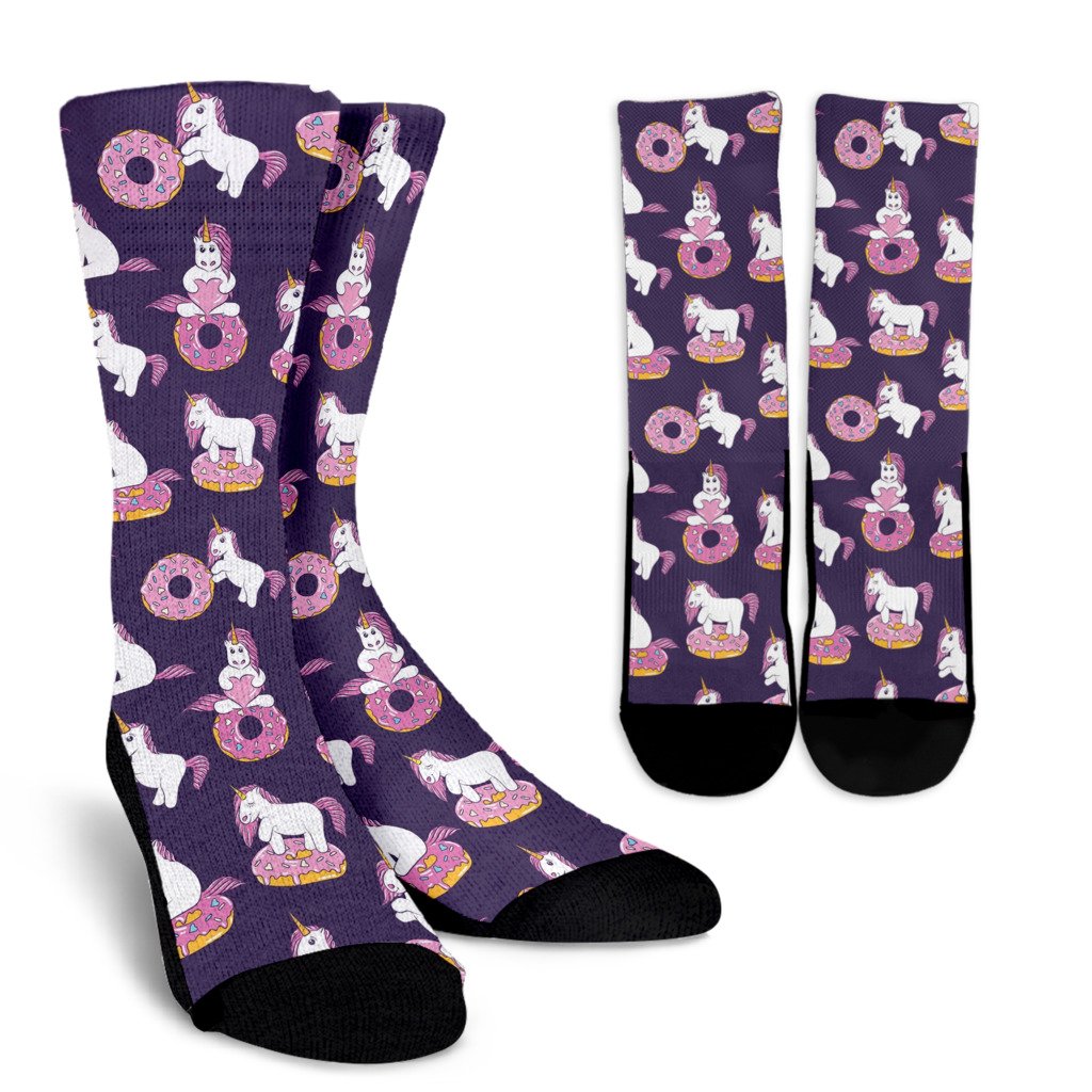 Donut Unicorn Pattern Print Design DN011 Crew Socks-JORJUNE.COM