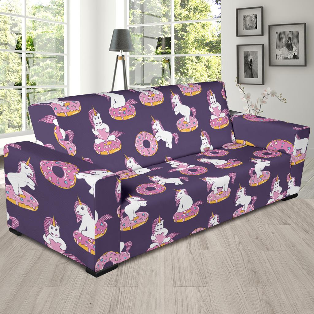 Donut Unicorn Pattern Print Design DN011 Sofa Slipcover-JORJUNE.COM