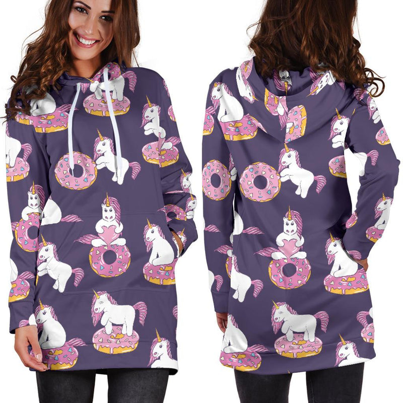 Donut Unicorn Pattern Print Design DN011 Women Hoodie Dress