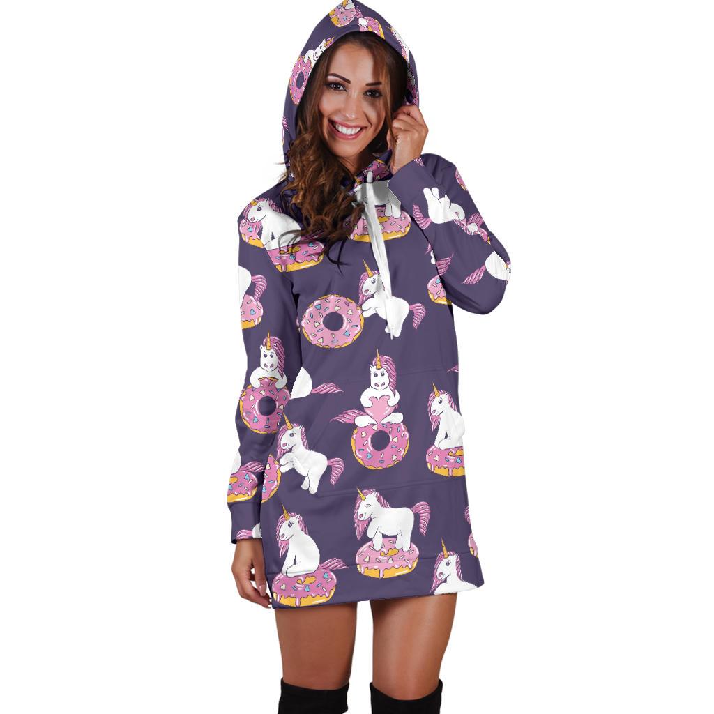 Donut Unicorn Pattern Print Design DN011 Women Hoodie Dress