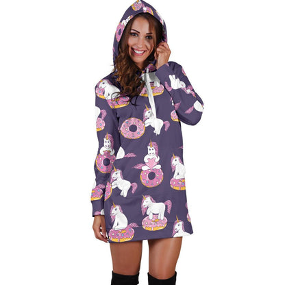 Donut Unicorn Pattern Print Design DN011 Women Hoodie Dress
