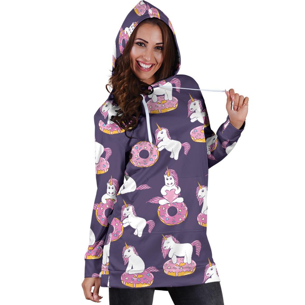 Donut Unicorn Pattern Print Design DN011 Women Hoodie Dress