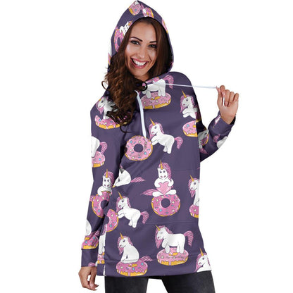 Donut Unicorn Pattern Print Design DN011 Women Hoodie Dress