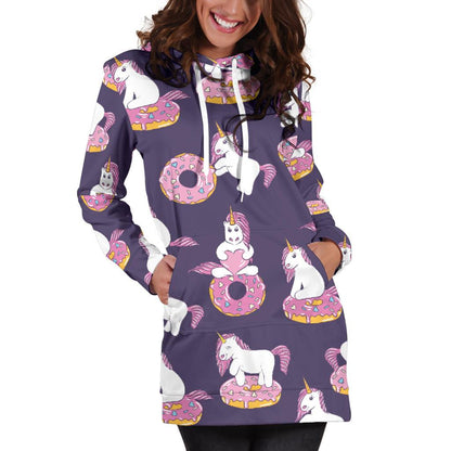 Donut Unicorn Pattern Print Design DN011 Women Hoodie Dress