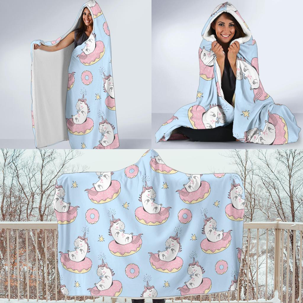Donut Unicorn Pattern Print Design DN014 Hooded Blanket-JORJUNE.COM