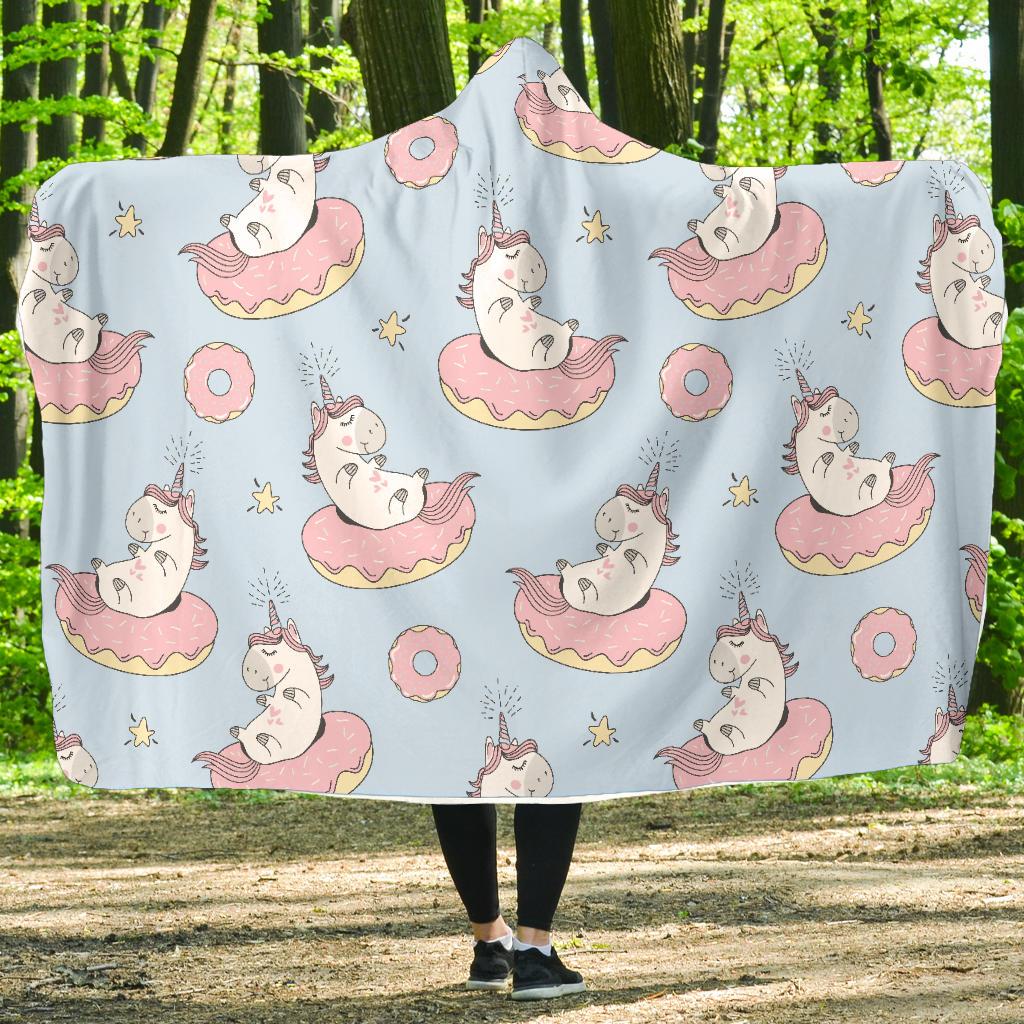 Donut Unicorn Pattern Print Design DN014 Hooded Blanket-JORJUNE.COM