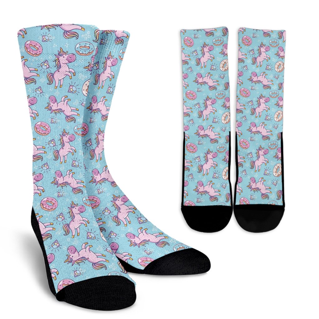 Donut Unicorn Pattern Print Design DN016 Crew Socks-JORJUNE.COM