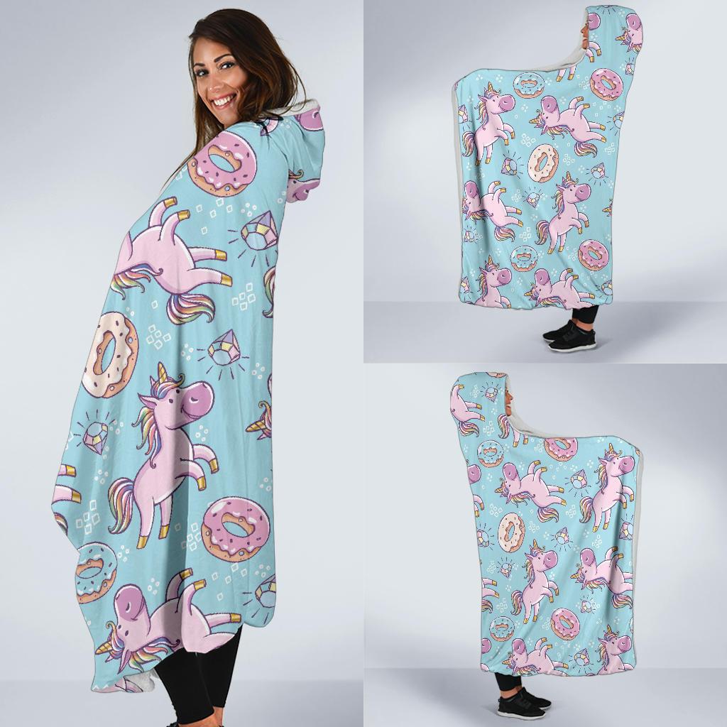 Donut Unicorn Pattern Print Design DN016 Hooded Blanket-JORJUNE.COM