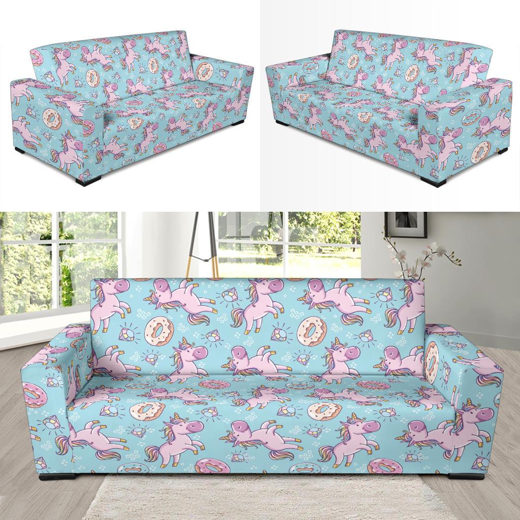 Donut Unicorn Pattern Print Design DN016 Sofa Slipcover-JORJUNE.COM