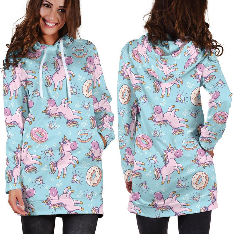 Donut Unicorn Pattern Print Design DN016 Women Hoodie Dress