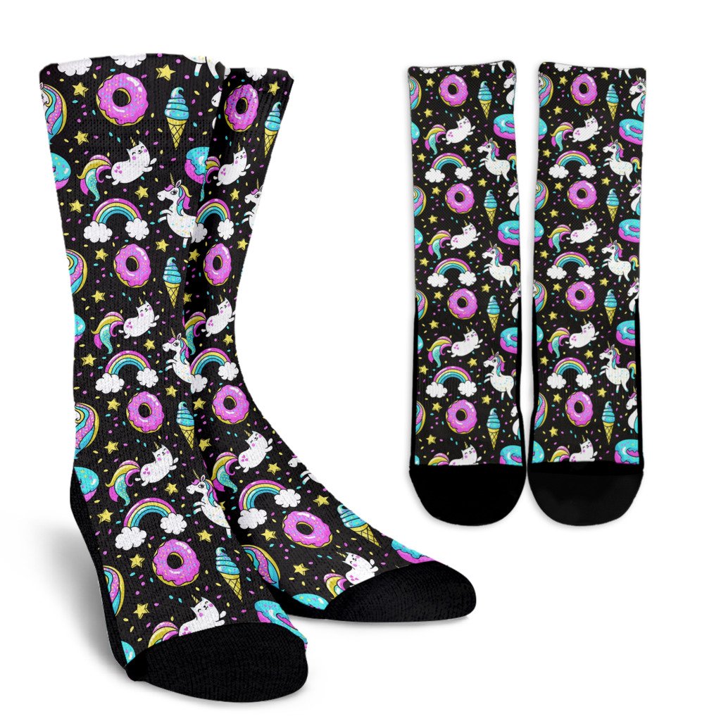 Donut Unicorn Pattern Print Design DN09 Crew Socks-JORJUNE.COM