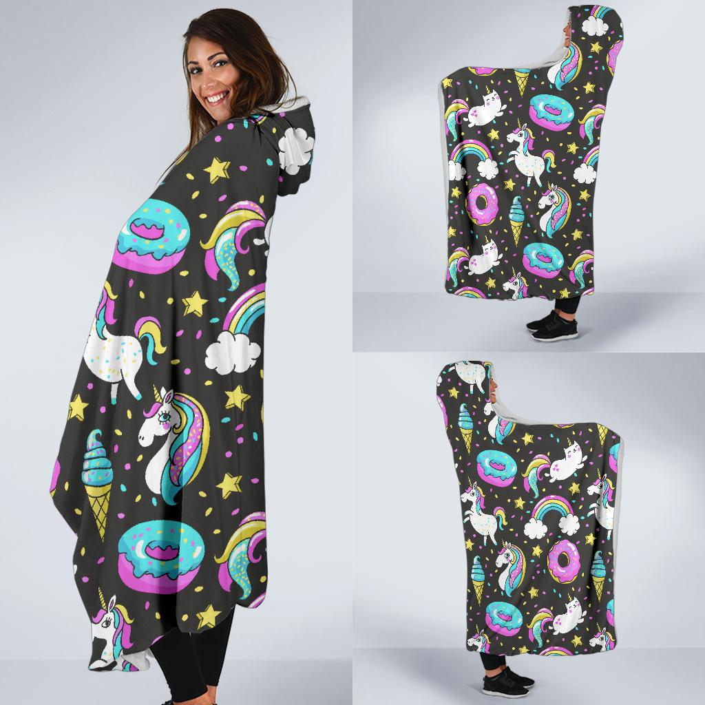 Donut Unicorn Pattern Print Design DN09 Hooded Blanket-JORJUNE.COM