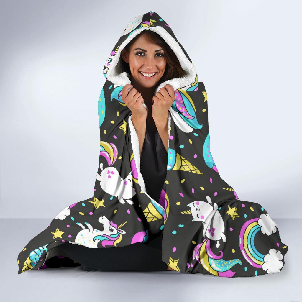 Donut Unicorn Pattern Print Design DN09 Hooded Blanket-JORJUNE.COM