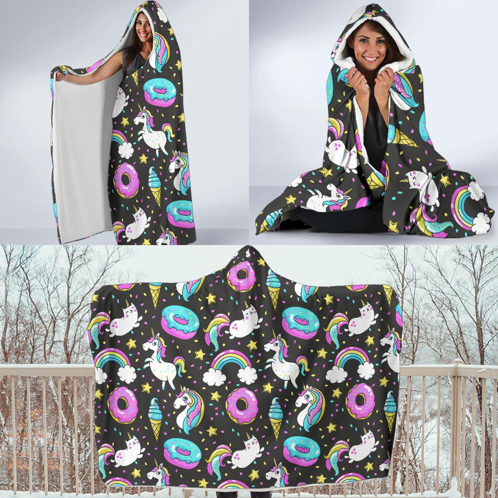 Donut Unicorn Pattern Print Design DN09 Hooded Blanket-JORJUNE.COM