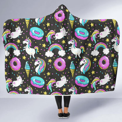 Donut Unicorn Pattern Print Design DN09 Hooded Blanket-JORJUNE.COM