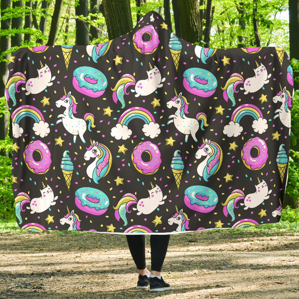 Donut Unicorn Pattern Print Design DN09 Hooded Blanket-JORJUNE.COM