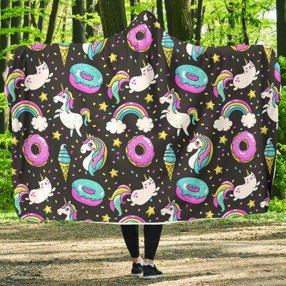 Donut Unicorn Pattern Print Design DN09 Hooded Blanket-JORJUNE.COM