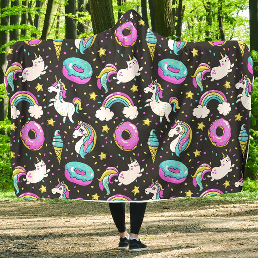 Donut Unicorn Pattern Print Design DN09 Hooded Blanket-JORJUNE.COM