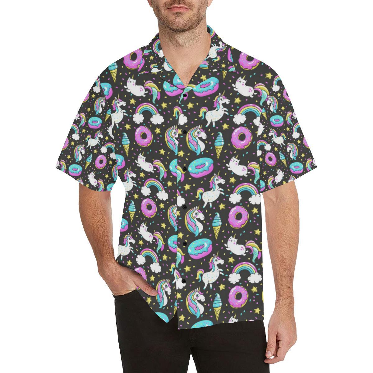 Donut Unicorn Pattern Print Design DN09 Men Hawaiian Shirt-JorJune