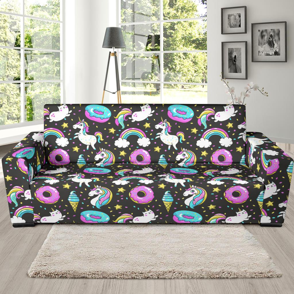 Donut Unicorn Pattern Print Design DN09 Sofa Slipcover-JORJUNE.COM
