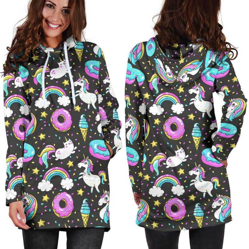 Donut Unicorn Pattern Print Design DN09 Women Hoodie Dress