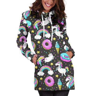 Donut Unicorn Pattern Print Design DN09 Women Hoodie Dress