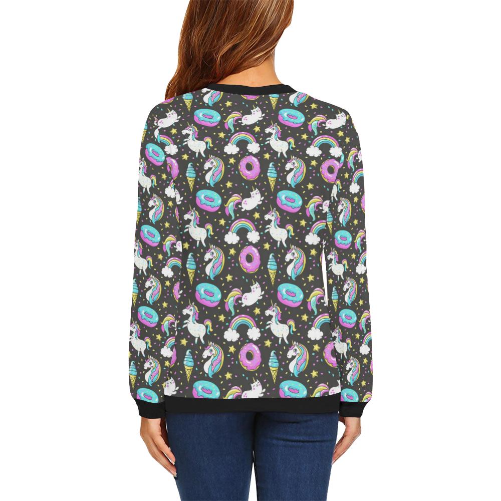 Donut Unicorn Pattern Print Design DN09 Women Long Sleeve Sweatshirt-JorJune