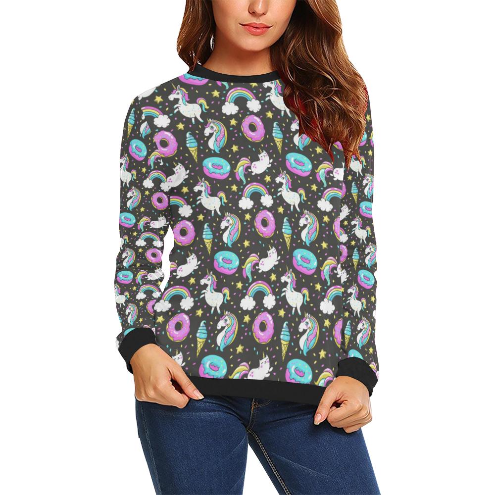Donut Unicorn Pattern Print Design DN09 Women Long Sleeve Sweatshirt-JorJune