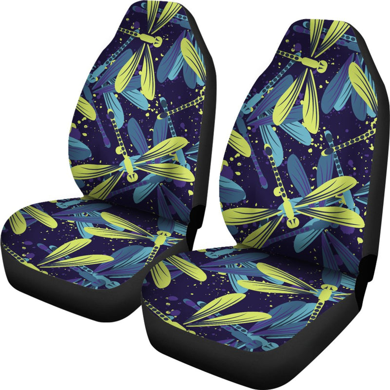Dragonfly Lime Blue Print Pattern Universal Fit Car Seat Covers