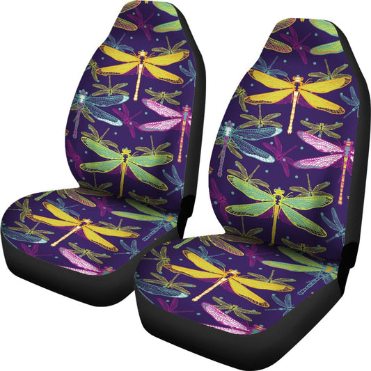 Dragonfly Neon Color Print Pattern Universal Fit Car Seat Covers