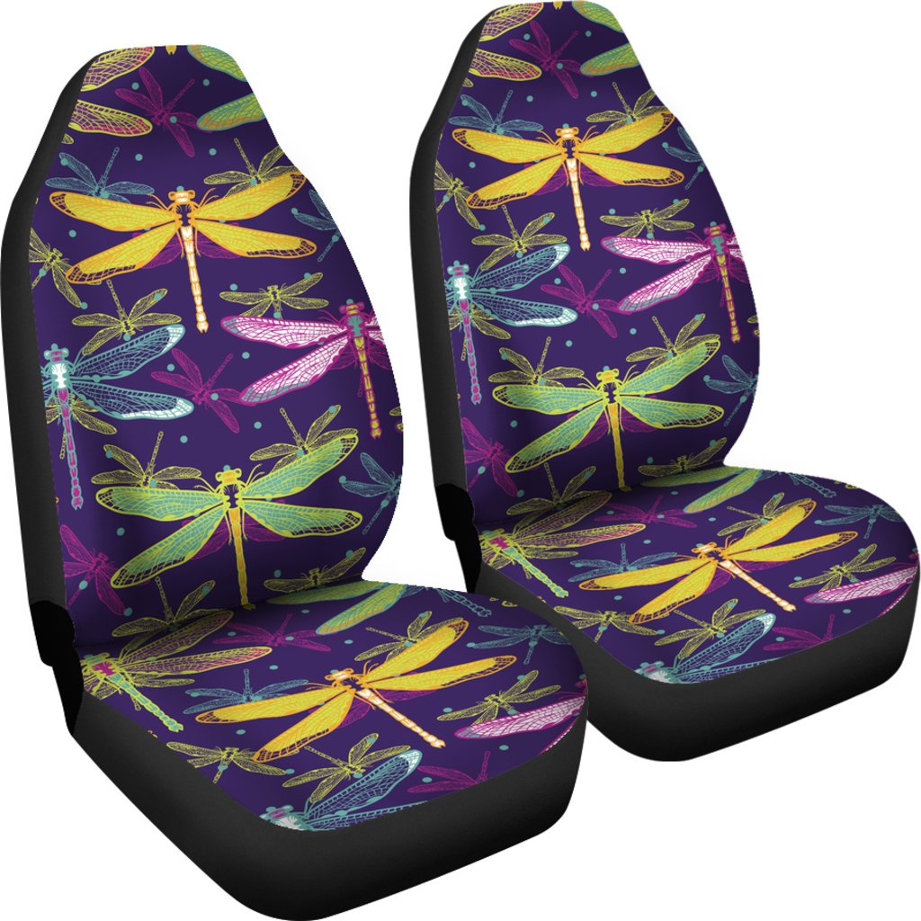 Dragonfly Neon Color Print Pattern Universal Fit Car Seat Covers