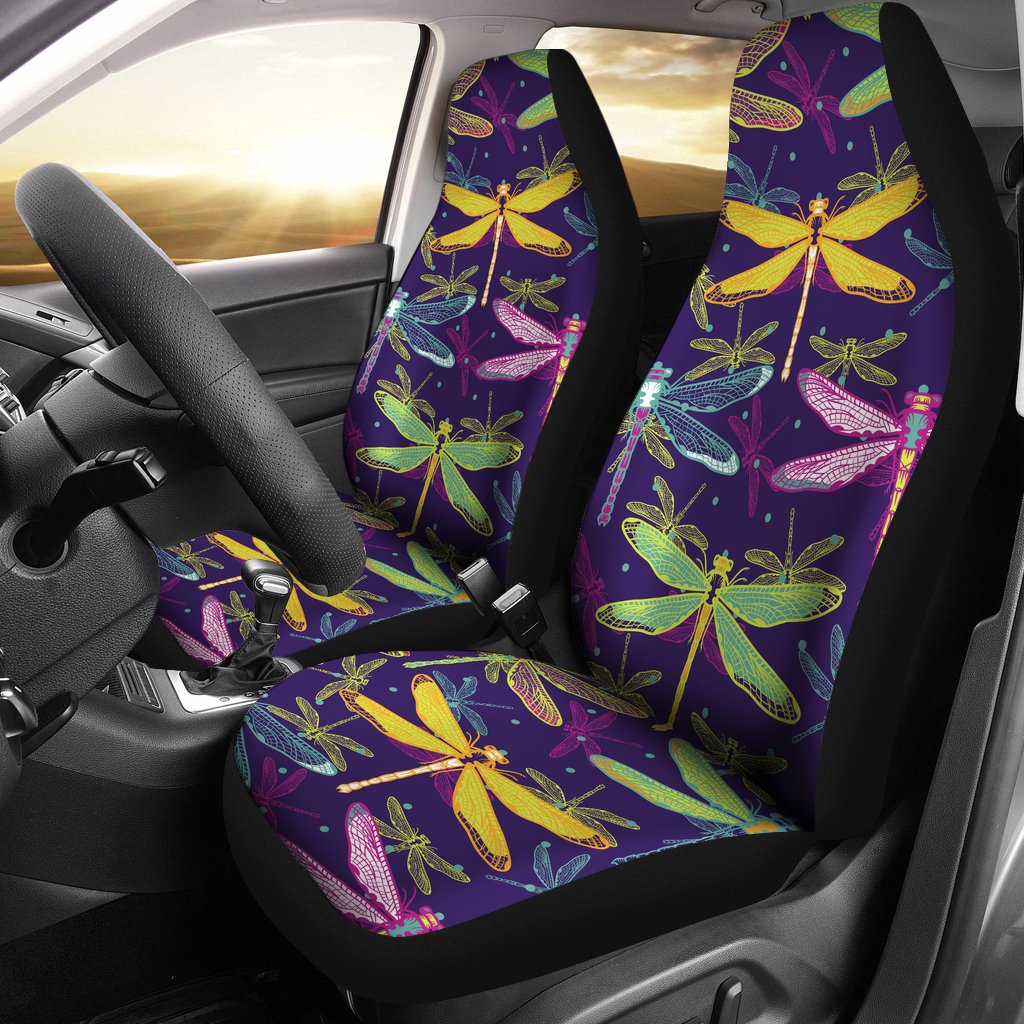 Dragonfly Neon Color Print Pattern Universal Fit Car Seat Covers