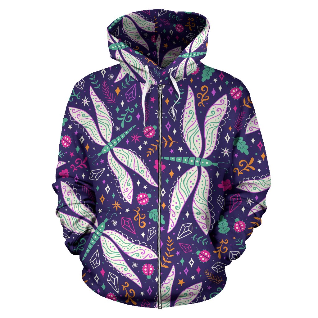Dragonfly Pattern All Over Zip Up Hoodie