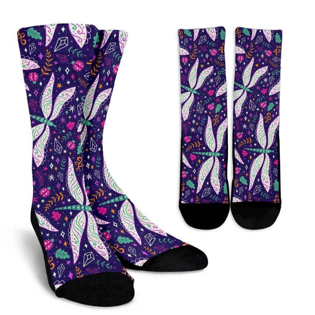 Dragonfly Pattern Crew Socks
