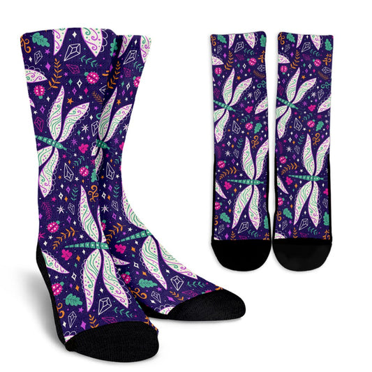 Dragonfly Pattern Crew Socks