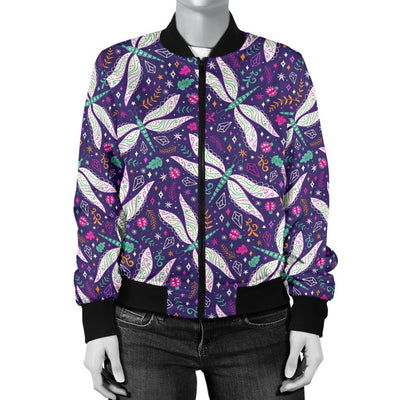 Dragonfly Pattern Women Casual Bomber Jacket