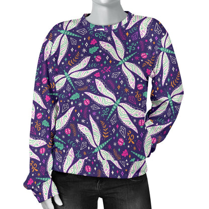 Dragonfly Pattern Women Crewneck Sweatshirt