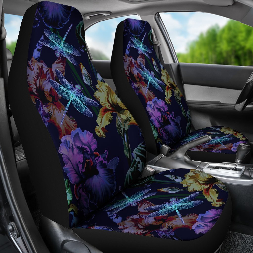 Dragonfly With Floral Print Pattern Universal Fit Car Seat Covers