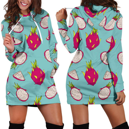 Dragonfruit Pattern Print Design DF01 Women Hoodie Dress