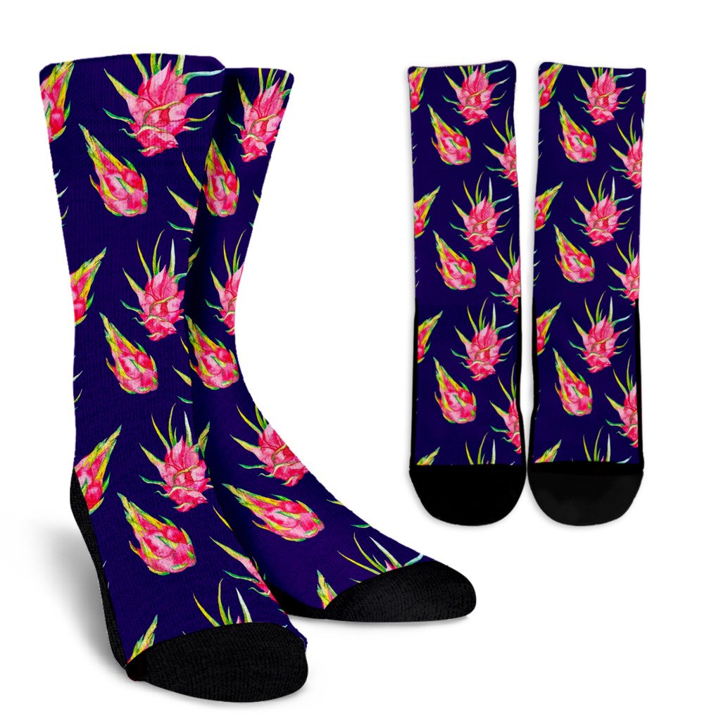 Dragonfruit Pattern Print Design DF02 Crew Socks-JORJUNE.COM