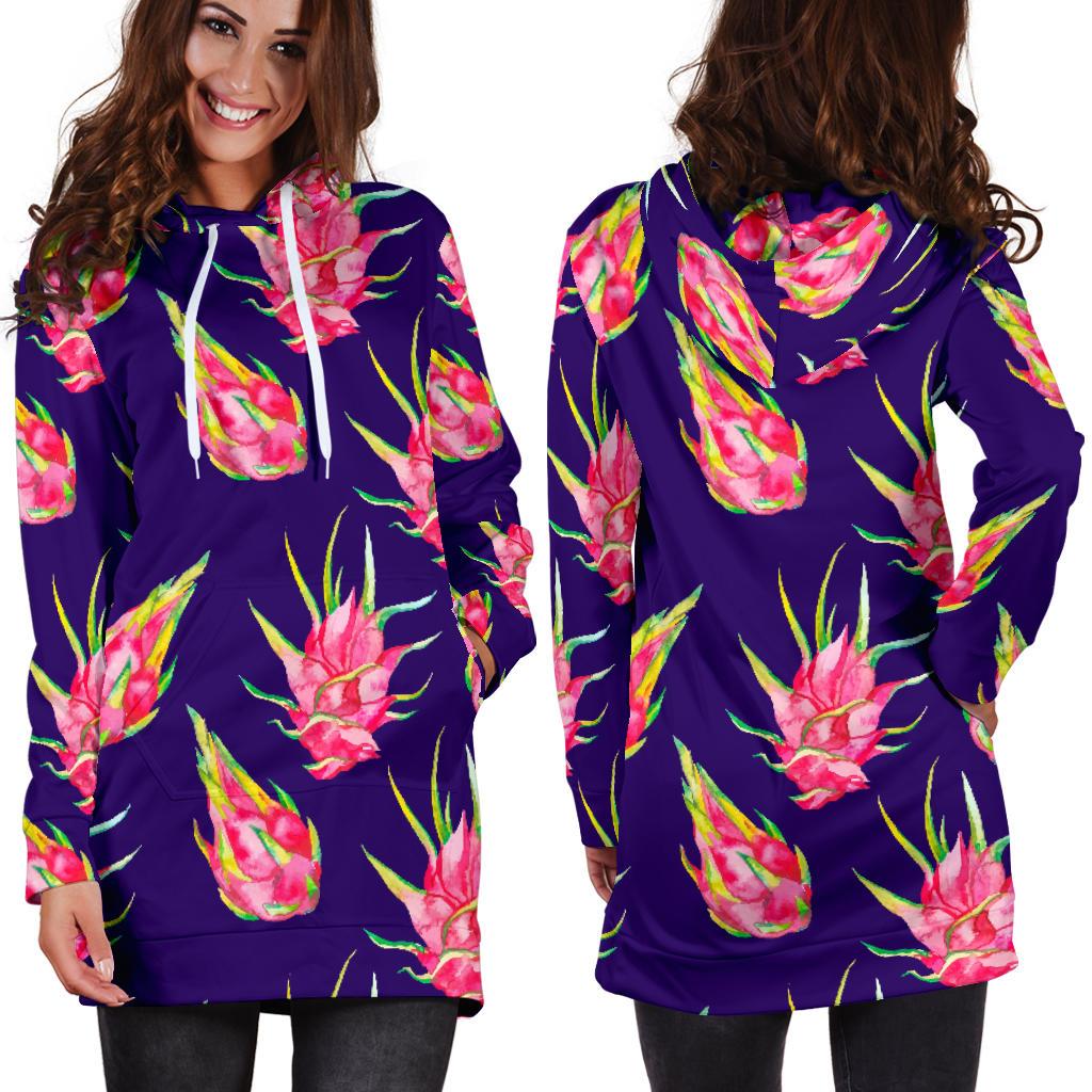 Dragonfruit Pattern Print Design DF02 Women Hoodie Dress