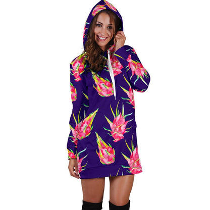 Dragonfruit Pattern Print Design DF02 Women Hoodie Dress