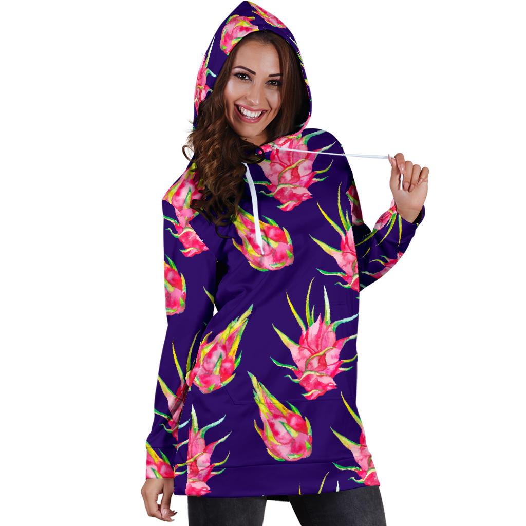 Dragonfruit Pattern Print Design DF02 Women Hoodie Dress