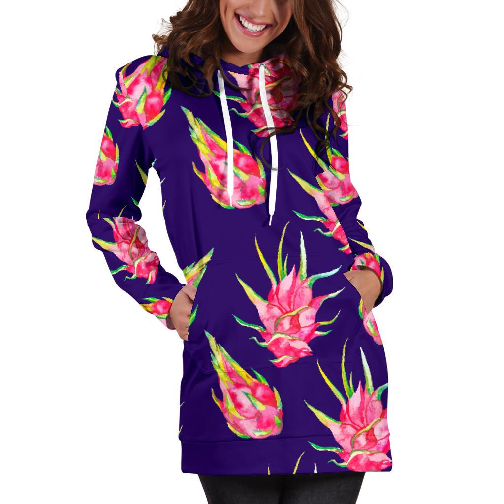 Dragonfruit Pattern Print Design DF02 Women Hoodie Dress
