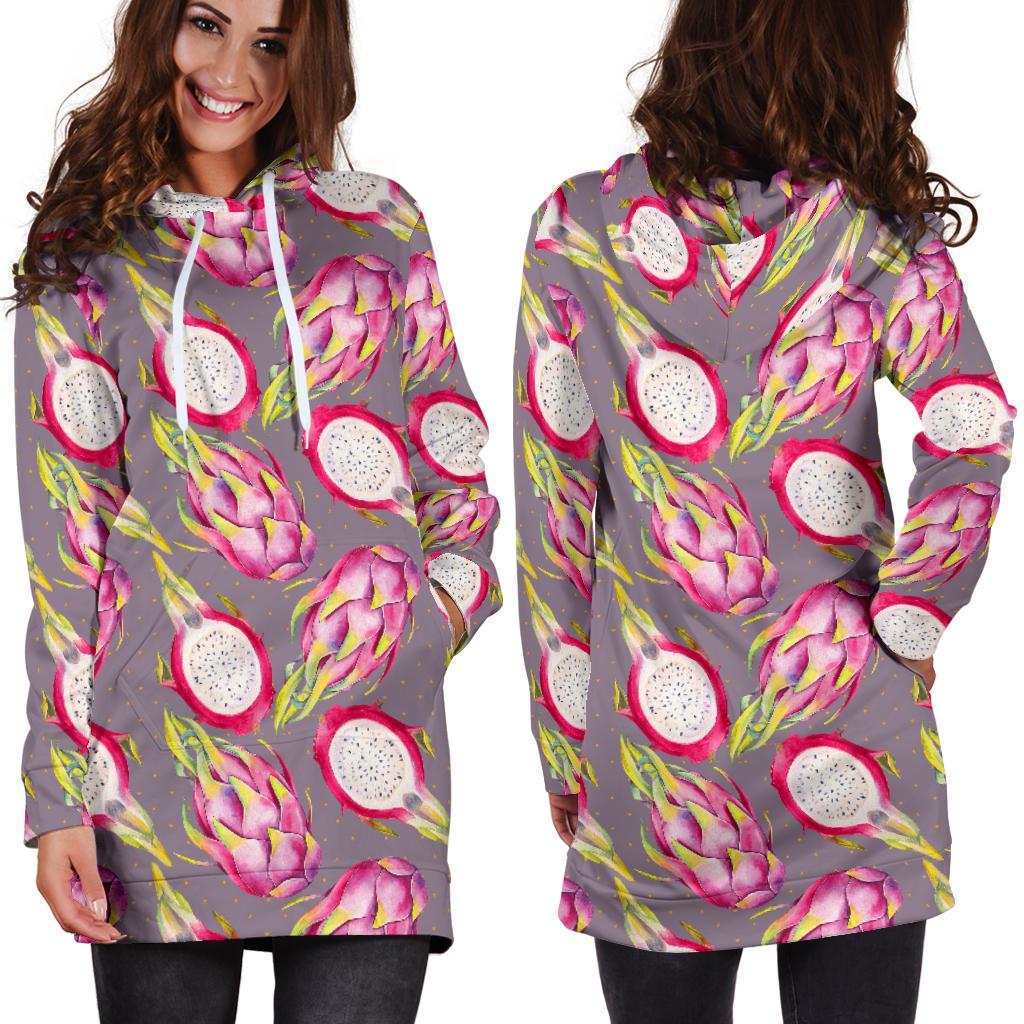 Dragonfruit Pattern Print Design DF03 Women Hoodie Dress